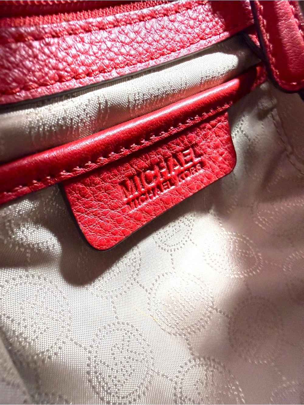 Michael Kors Red Leather Tote with Cream Shoulder Straps